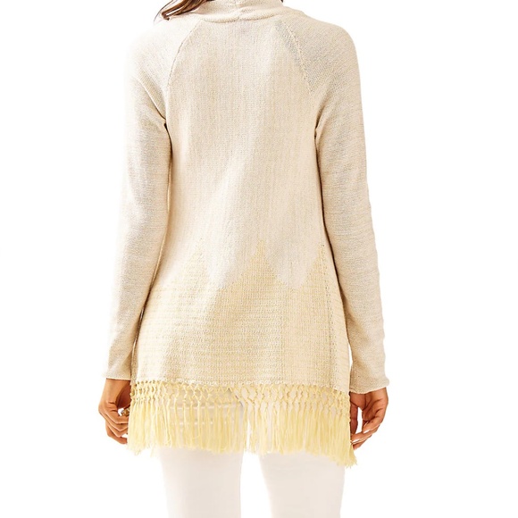 EUC Lilly Pulitzer Tatum Fringe Cardigan Sweater Ivory Gold Metallic Size SMALL - Picture 2 of 9